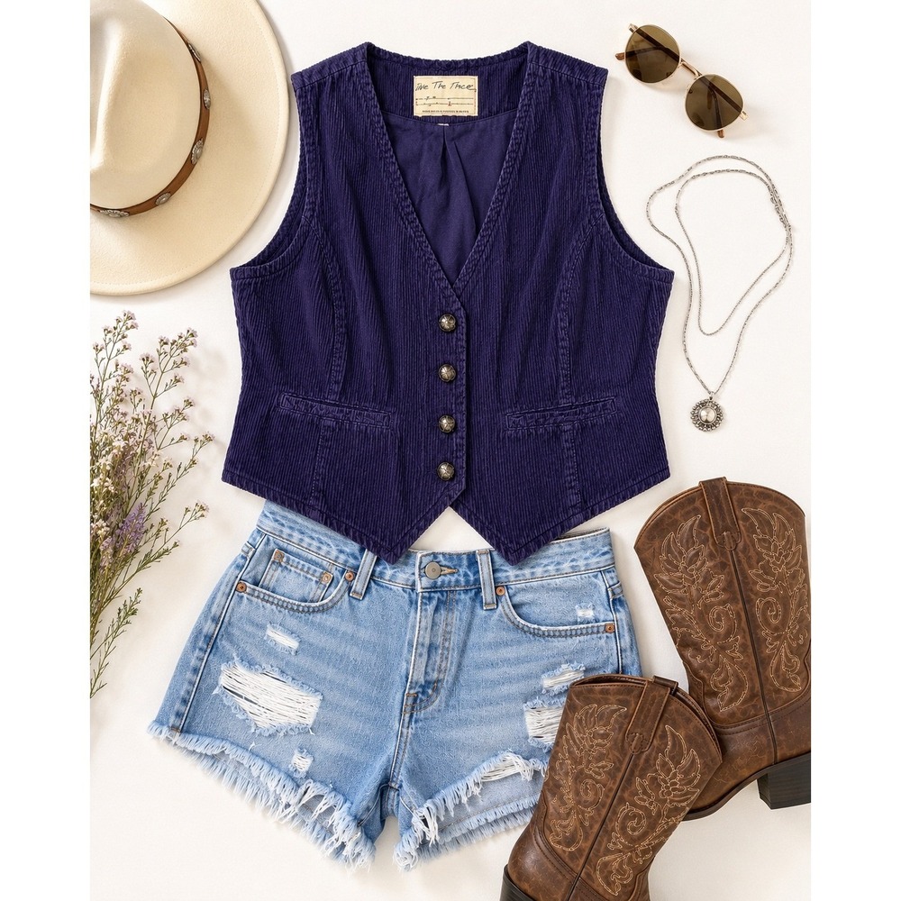 Free People Deep Navy Corduroy Vest